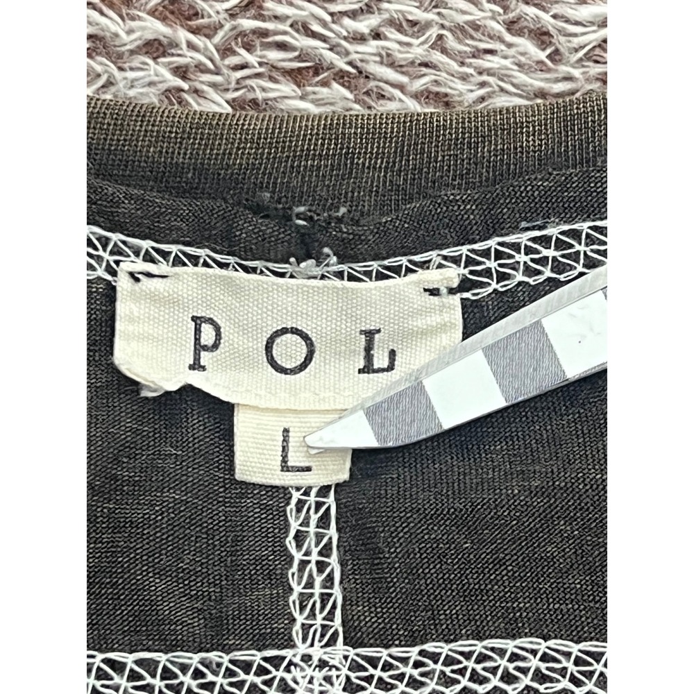 POL Top L Washed Black Brown Crochet Lace Sharkbite Hem Boho Lagenlook - Picture 2 of 11
